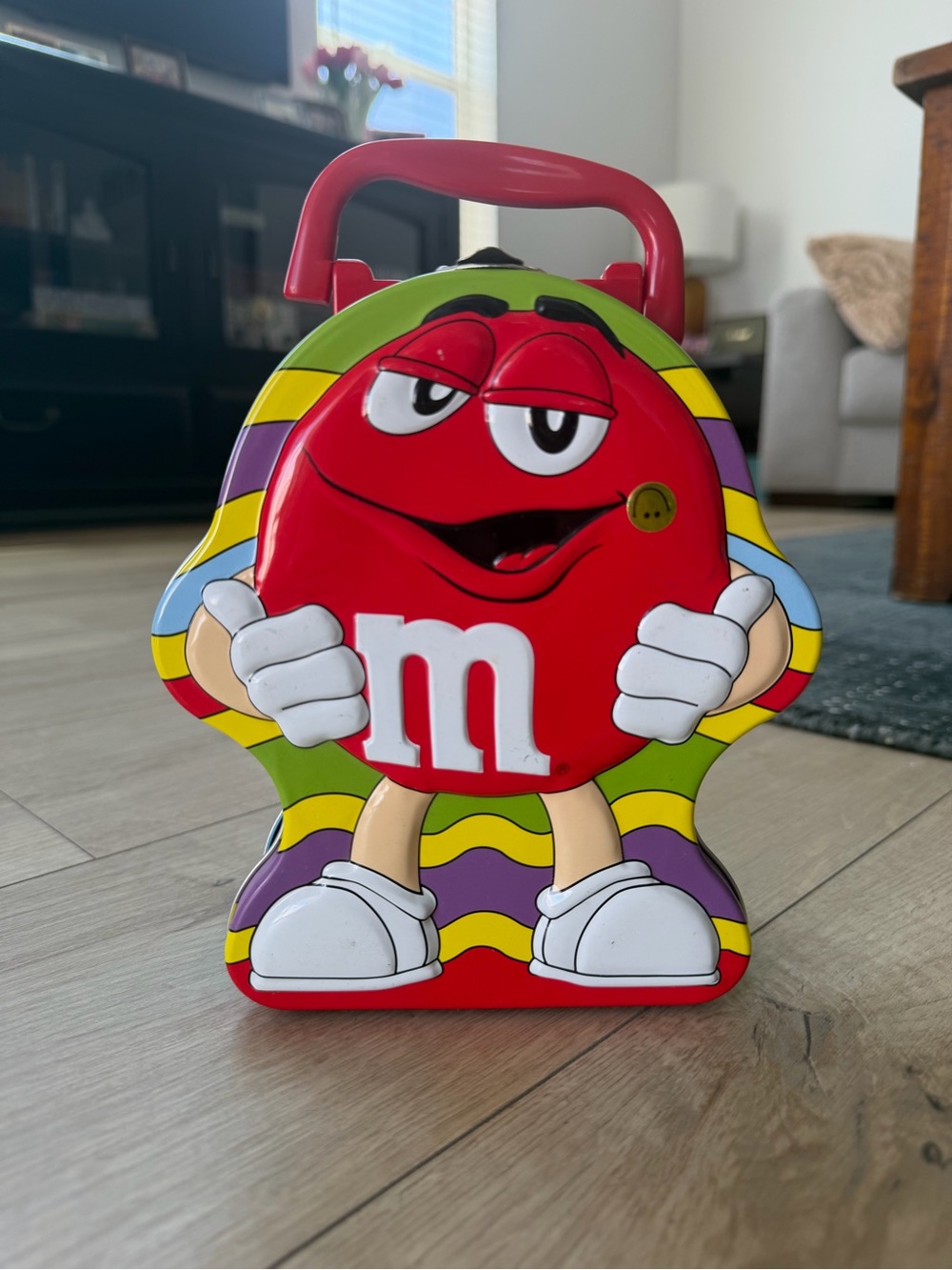 Vintage 2003 M&M's Red Character Embossed Lunch Box with Collectibles